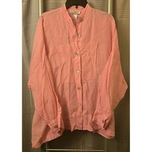 La Fixsun Bright Pink Button Down Oversized‎ Boyfriend Hi-Lo Top Women's Medium
